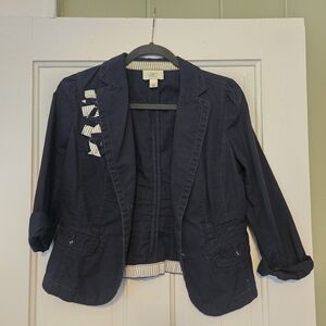 LOFT Women's Dark Blue Blazer with Striped Accents